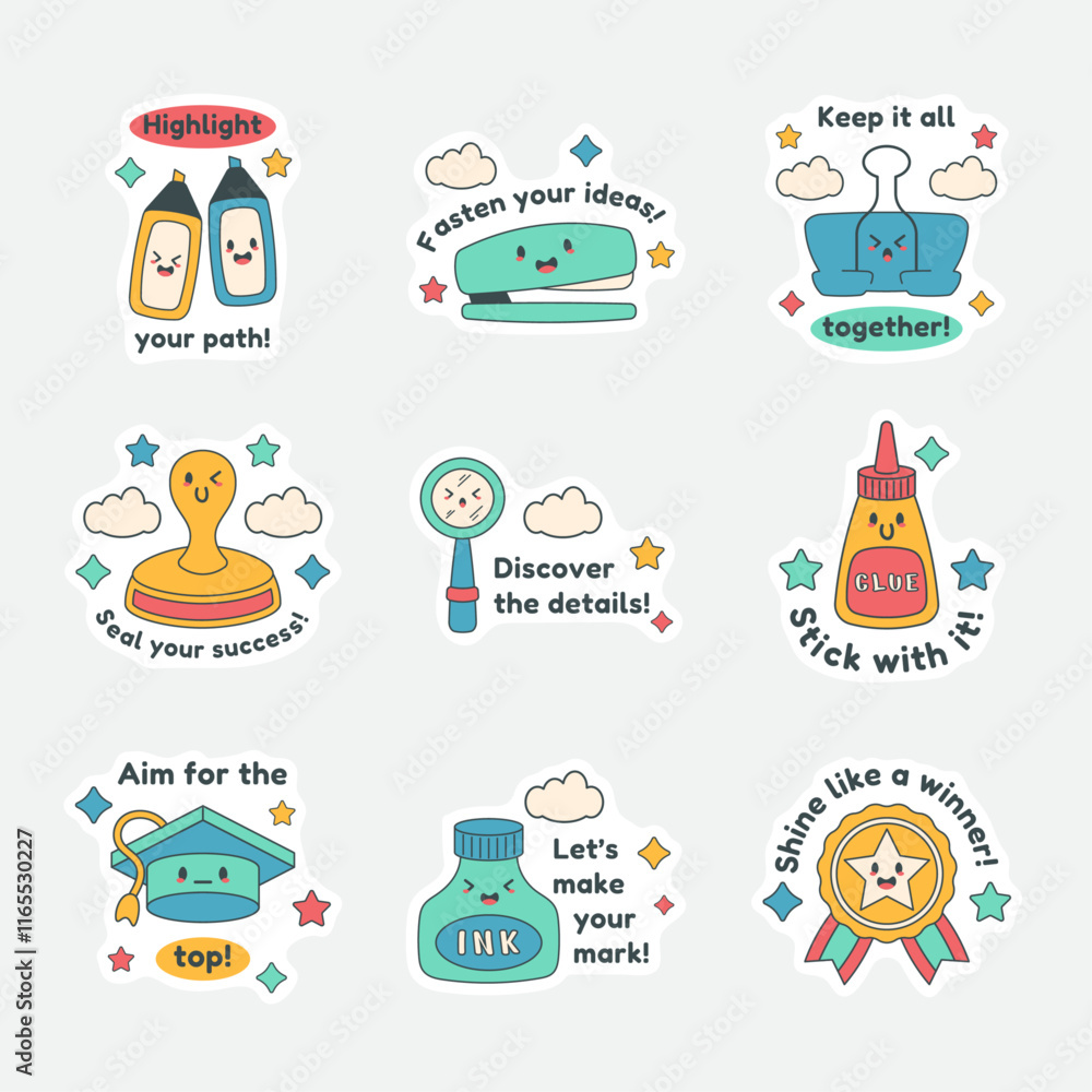 Fototapeta premium Chibi Student Sticker Set With Text V3