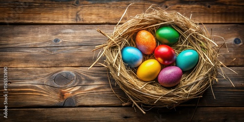 Colorful Easter Eggs in Straw Nest - Minimalist Photography