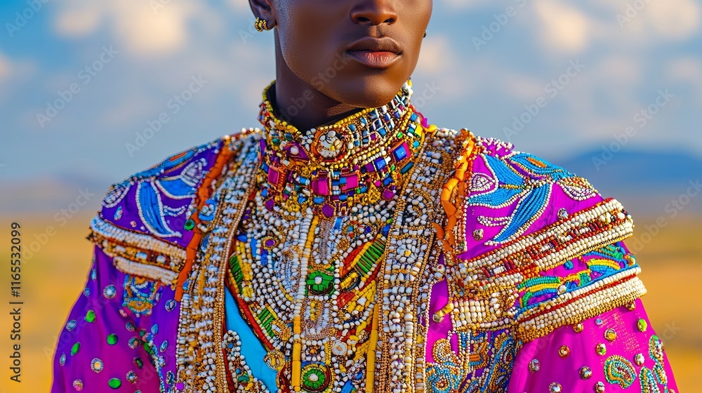 Obraz premium Vibrant African Ceremonial Outfit Portrait
