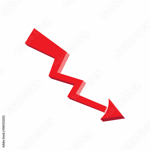 3d red arrow down stock market down, losing market, market all time low, failure red icon 