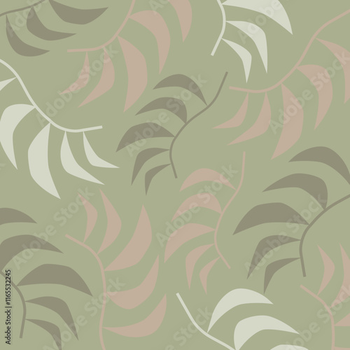 Abstract Floral Seamless Pattern:  A delicate and calming pattern with a background of soft green and subtle pink, featuring abstract floral elements.