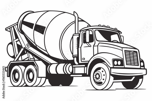 Line Art  of Cement Mixer Truck Vector Illustration