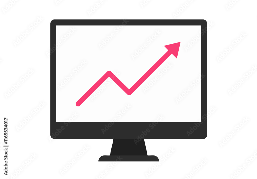 A minimalistic illustration of a pink upward trend line on a computer monitor screen, symbolizing business growth and success. A minimalistic illustration of a pink upward trend line on a computer monitor screen, symbolizing business growth and success.