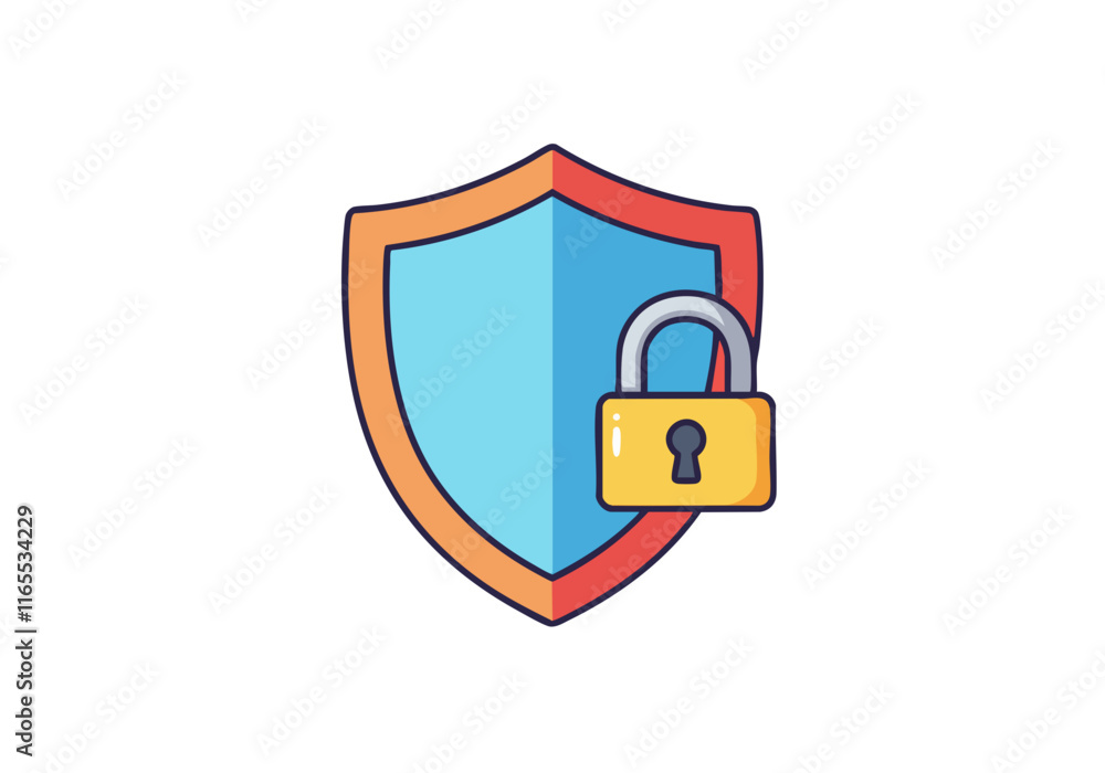 Illustration of a security shield and padlock symbolizing data protection and privacy on a blue background.