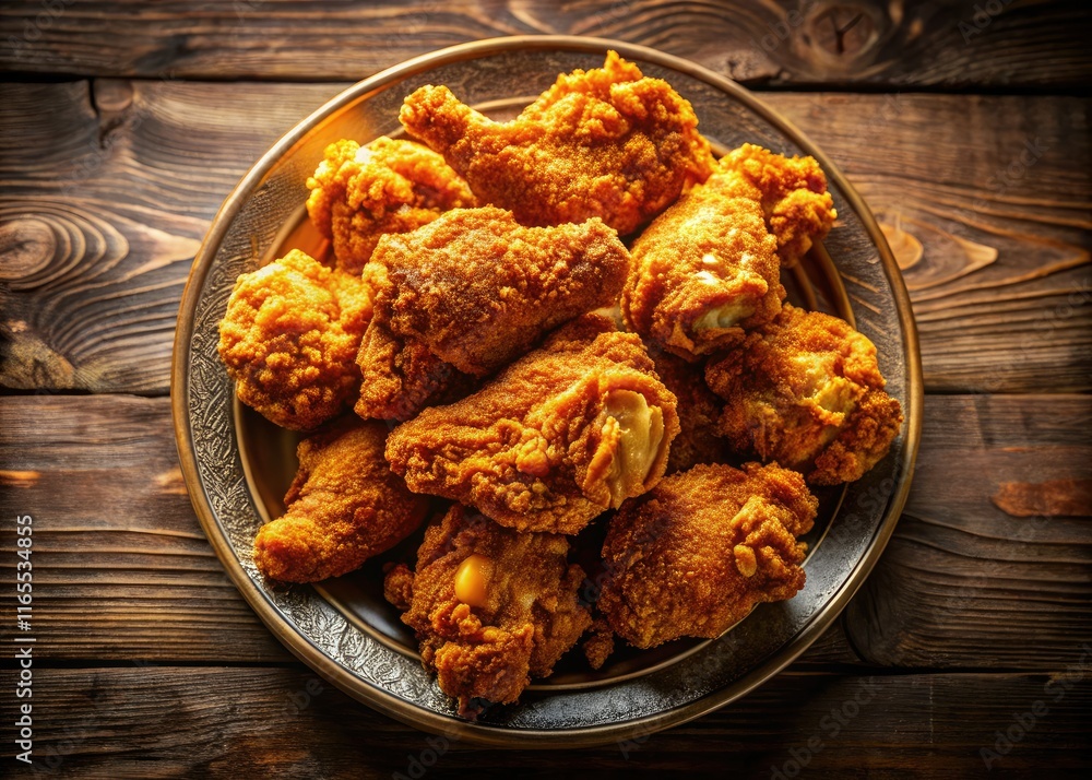 Crispy Fried Chicken, Delicious Juicy, Gourmet Feast, Restaurant Ad, Food Photography, Appetizing, Mouthwatering, Flavorful, Golden, Juicy, Crispy, Fried, Chicken, Meal, Plate, Table, Restaurant, Fast