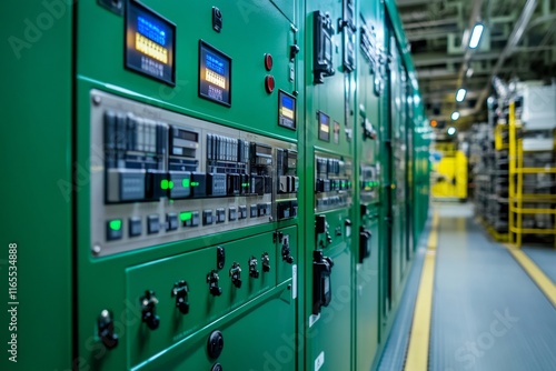 Electrical control panels displaying monitoring information in industrial setting photo