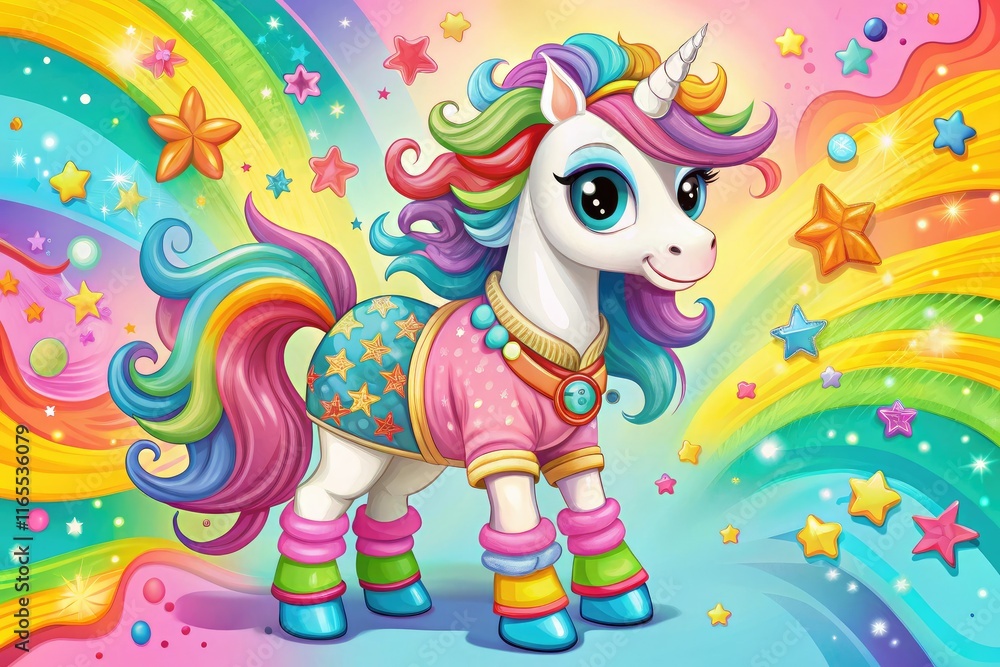 Naklejka premium Cute Unicorn Pony Coloring Page Fashion Photography