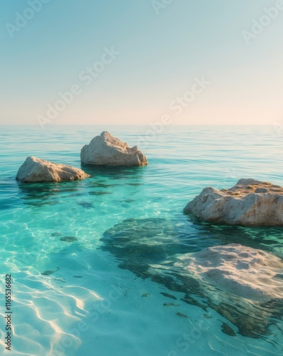 Underwater Scene With Sunlit Rocks and Clear Water photo