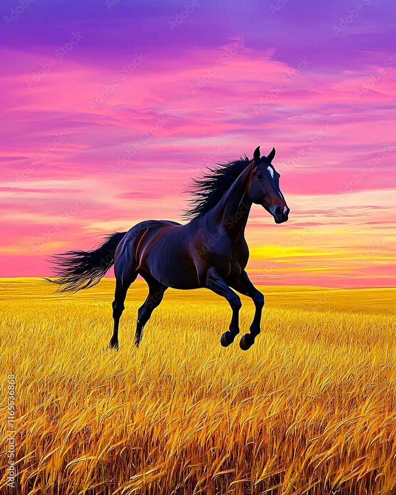 Silhouette of Emotional Storytelling, Galloping Horse Silhouette Against Colorful Skies Silhouette of Emotional Storytelling, Galloping Horse Silhouette Against Colorful Skies