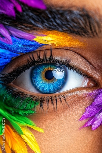 Colorful Eye Portrait Illustrating Duality and Expression photo