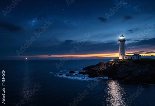 Wallpaper Mural Lighthouse at Night: Serene Coastal Scene with Starry Sky Torontodigital.ca
