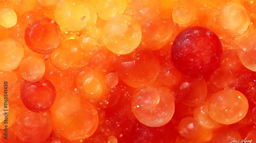 Orange and Red Spheres in a Gelatinous Substance Orange and Red Spheres in a Gelatinous Substance