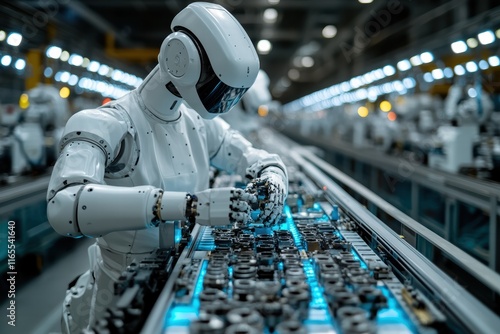 Wallpaper Mural Robot assembles components on a high-tech production line in a modern factory Torontodigital.ca