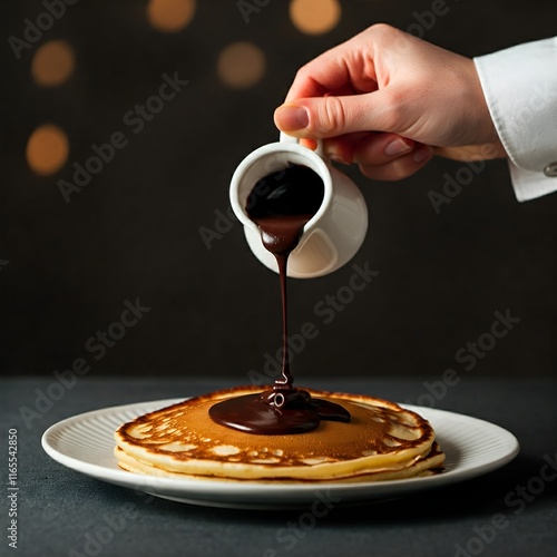 Decadent Breakfast Moment: Pancakes with Chocolate Drizzle