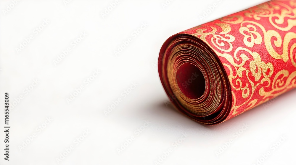Red Decorative Paper Roll with Golden Patterns Red Decorative Paper Roll with Golden Patterns