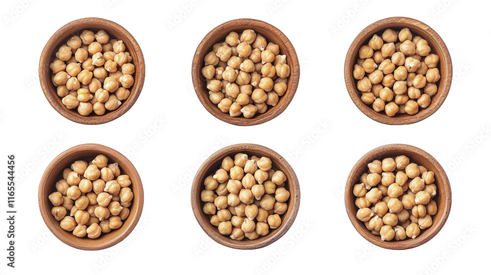 Various views of chickpeas in wooden bowls collection Various views of chickpeas in wooden bowls collection