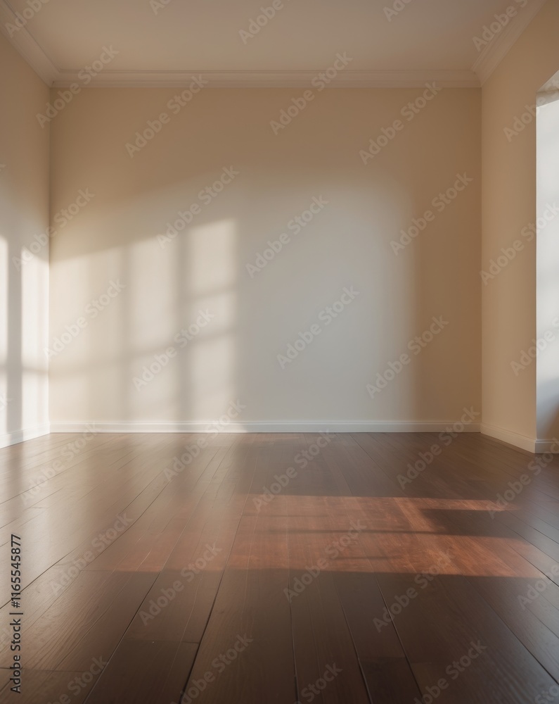 An empty room with beige walls and wood flooring An empty room with beige walls and wood flooring