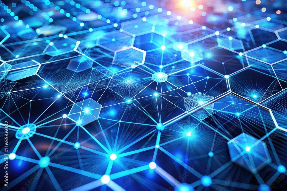 Drone Shot: Abstract Blue Hexagonal Network - Futuristic Digital Communication Drone Shot: Abstract Blue Hexagonal Network - Futuristic Digital Communication
