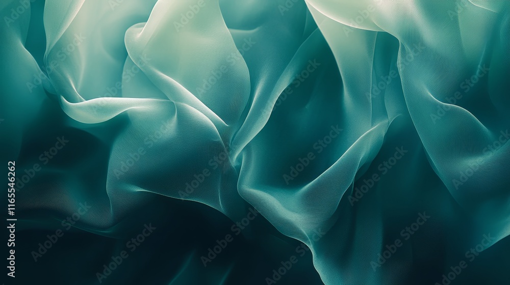 Obraz premium Abstract Emerald Green Fabric, Flowing Drapery and Soft Folds in Luxurious Textile Background