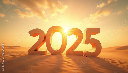 Vibrant Cityscape with "2025" Neon Sign