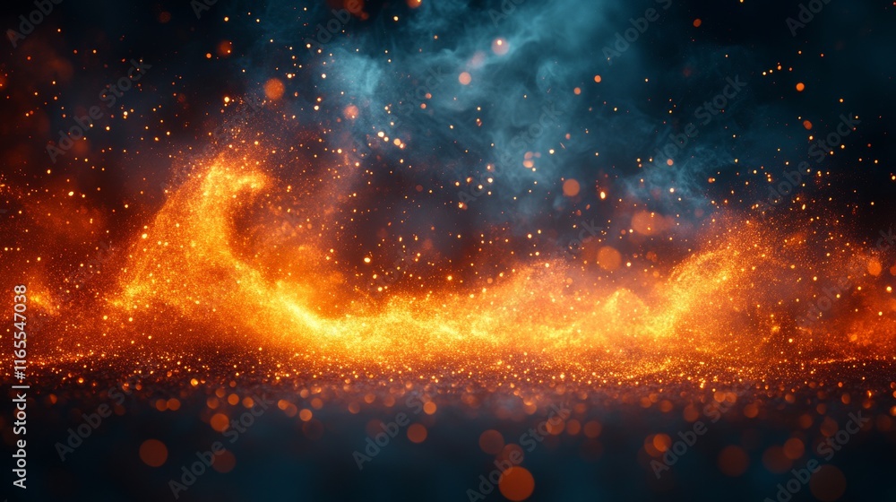 Fototapeta premium Abstract glowing golden flame swirling in dark space