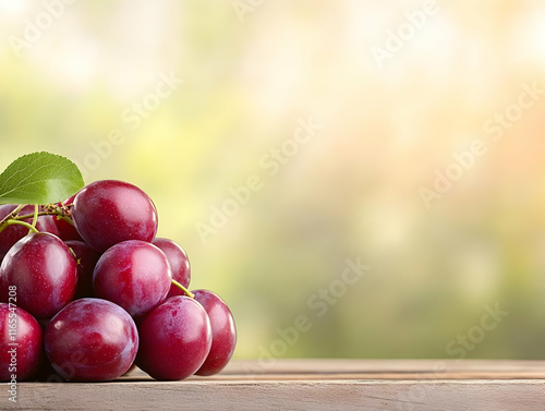 Plums Still Life Photo on Wooden Table