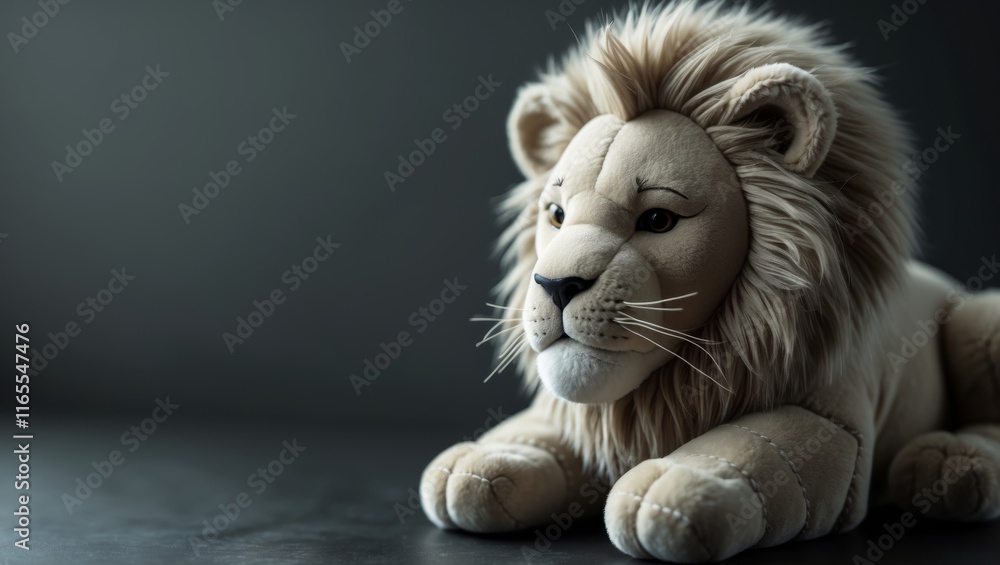 a close up of a stuffed lion sitting on a black surface a close up of a stuffed lion sitting on a black surface