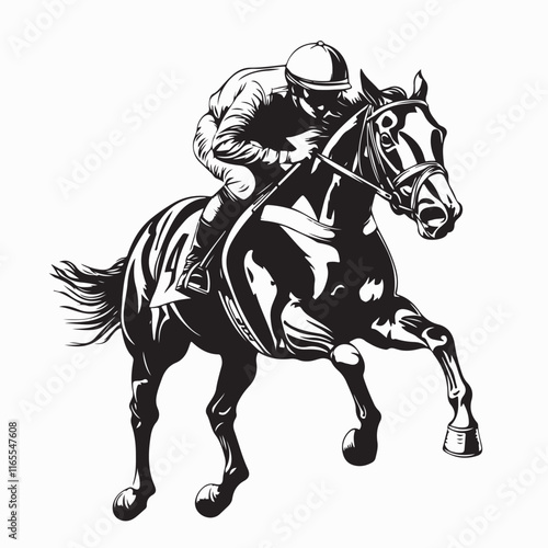 Horse Racing Vector Image. Jockey riding racehorse on a fast speed vector image.