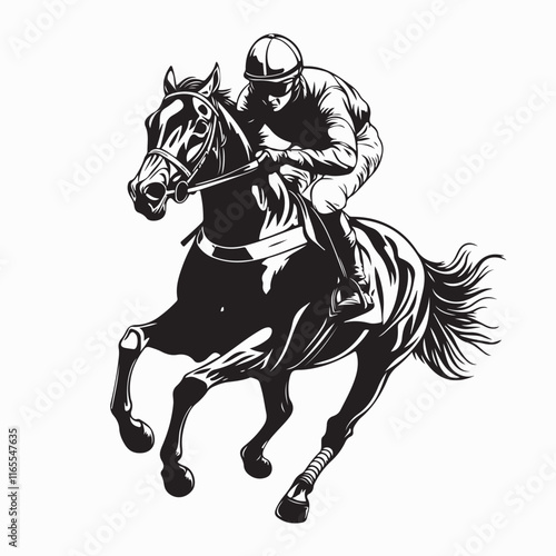 Horse Racing Vector Image. Jockey riding racehorse on a fast speed vector image.