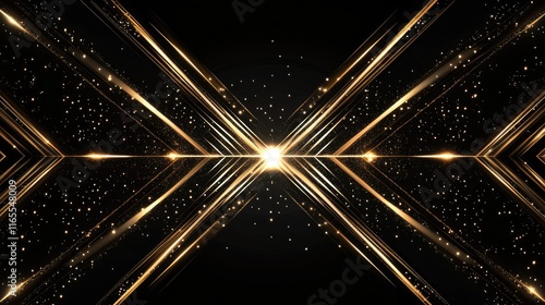 Abstract golden lines on black BG. Luxury universal frame. Premium 3d design. Geometric triangle borders with copy space in center. Right left down up arrows. Modern VIP fashion Black Friday banner