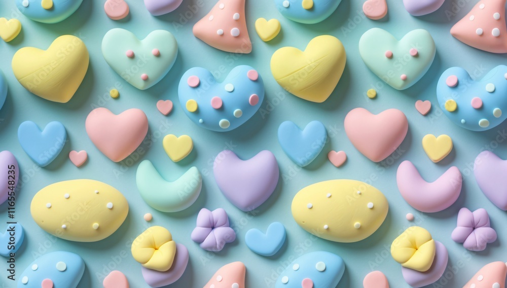 Soft pastel patterns create a whimsical background filled with hearts, stars, and playful shapes perfect for creative projects or festive celebrations Soft pastel patterns create a whimsical background filled with hearts, stars, and playful shapes perfect for creative projects or festive celebrations