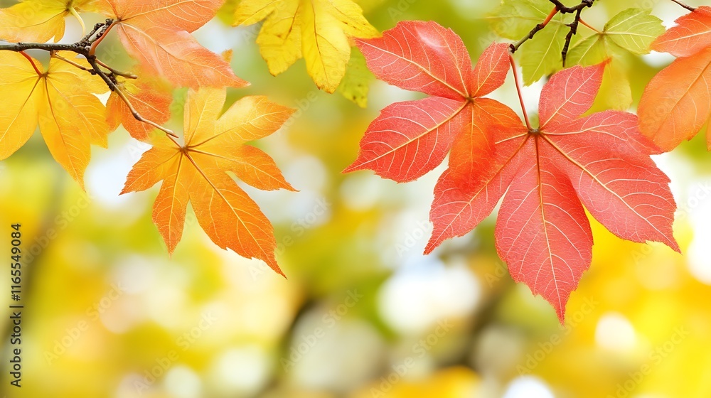 Autumn Leaves Displaying Vibrant Fall Colors On Branches Autumn Leaves Displaying Vibrant Fall Colors On Branches