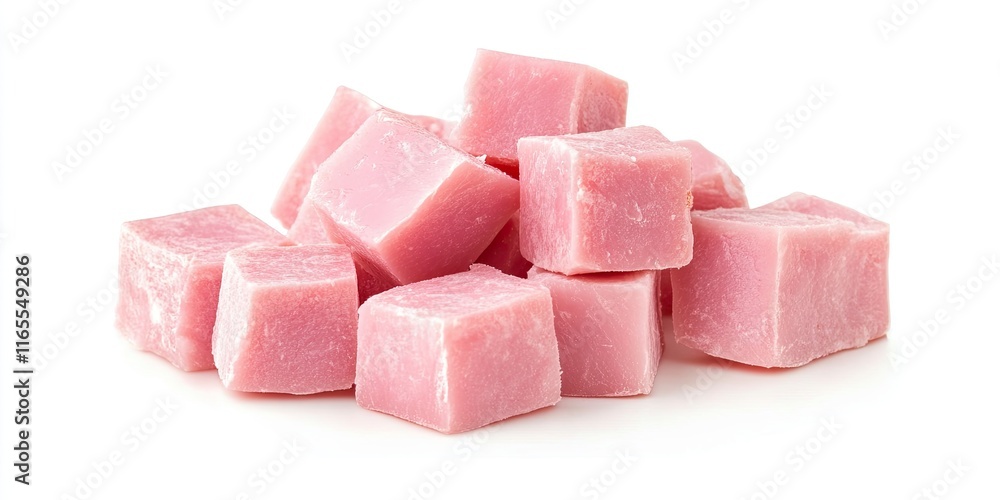pile of fresh pork cubes isolated on white background. pile of fresh pork cubes isolated on white background.