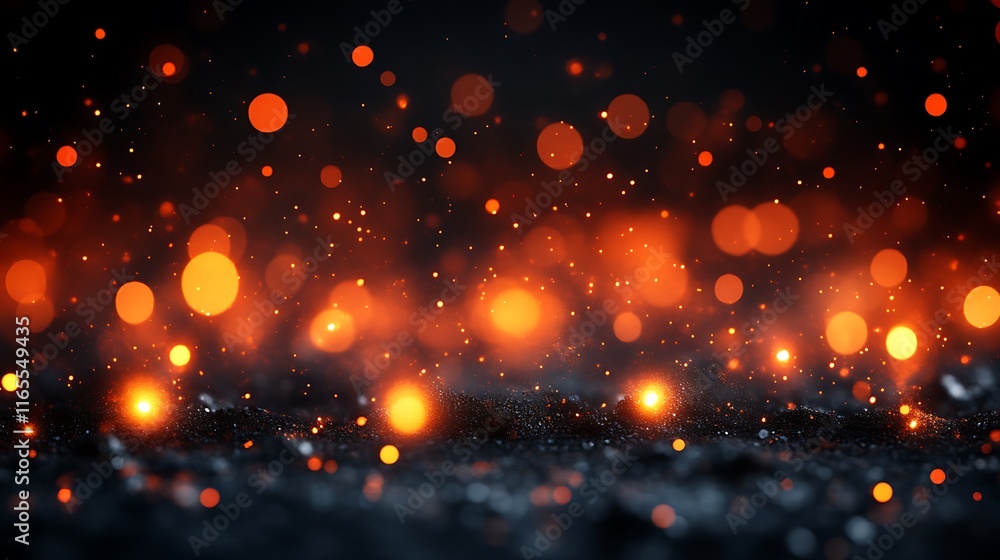 Obraz premium Abstract Dark Background with Orange Glowing Lights and Sparks