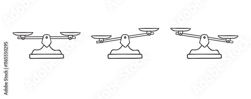 Scales hand drawn doodle element. Scales outline icon. Bowls of libra scales in balance, an imbalance of scales. 