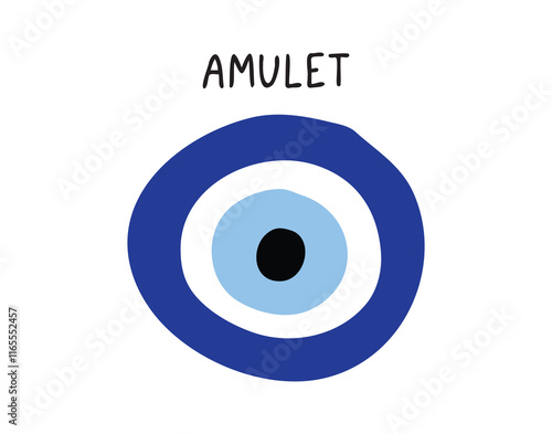 Amulet from the evil eye isolated icon. Traditional blue amulet. Inscription amulet or amulet sign from the evil eye.