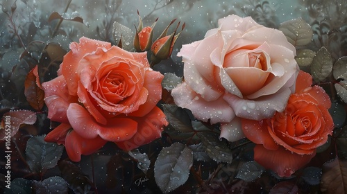 Frost Covered Roses Sparkling Under Gentle Warmth of Nature