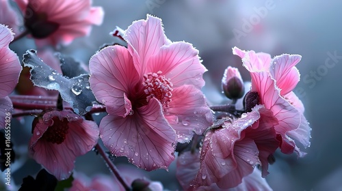 Frost-Touched Flowers Glistening in Soft Light of Early Morning