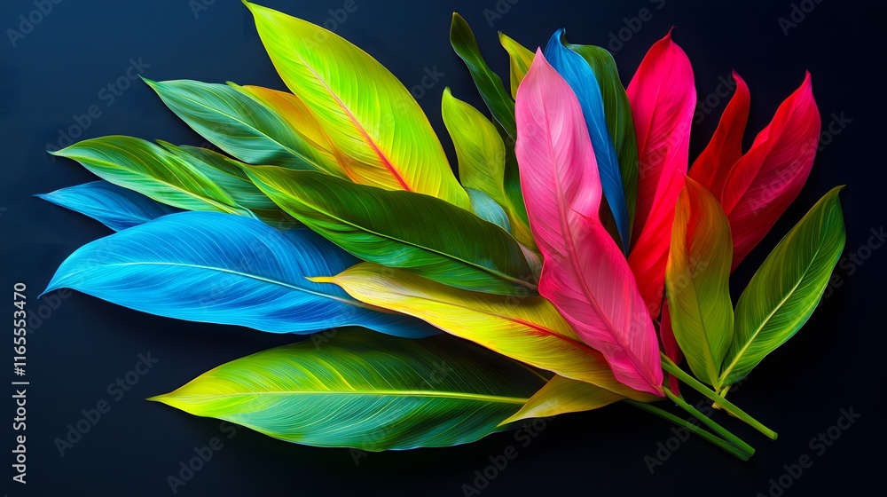 Vibrant Tropical Leaves Arranged In A Colorful Display Vibrant Tropical Leaves Arranged In A Colorful Display