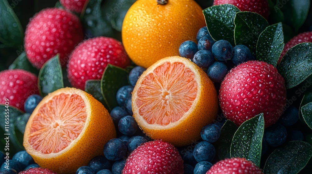 Colorful mix of fresh citrus and berries Colorful mix of fresh citrus and berries
