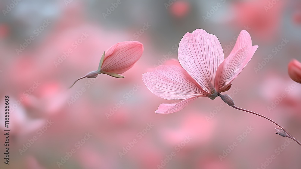 Fototapeta premium Delicate Pink Flowers Floating Gently in Soft Focus