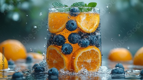 Refreshing citrus and blueberry infused water photo