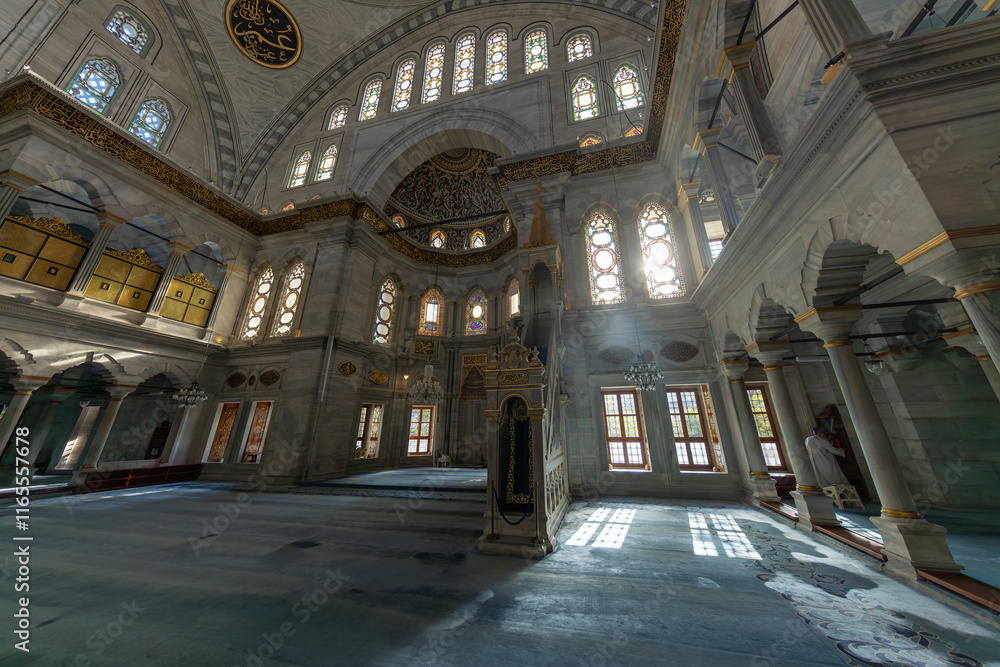 A beautiful view of the Nuruosmaniye Camii, the mosque near the Grand Bazaar in Istanbul, Turkey