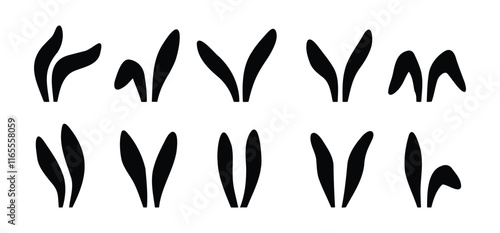 Collection of rabbit ears silhouette for happy Easter. Rabbit ears black icons set.
