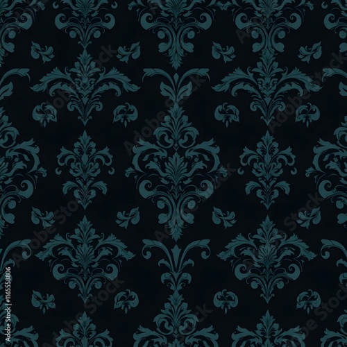Dark Teal Ornamental Pattern Background: Vintage Style Floral Wallpaper Texture for Design and Backdrops