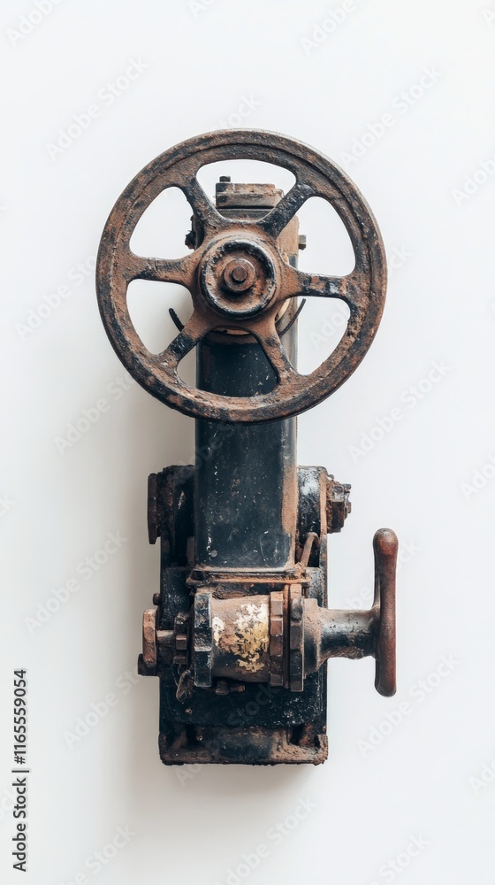 Fototapeta premium Vintage Industrial Machinery: A Detailed View of a Rusty Antique Engine