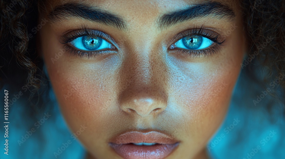 Close-up portrait of a woman with captivating blue eyes Close-up portrait of a woman with captivating blue eyes