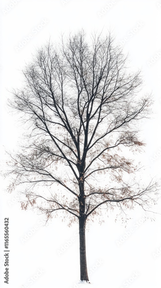 A Solitary Bare Tree Standing Tall Against a Crisp Winter's Embrace, A Timeless Winter Scene A Solitary Bare Tree Standing Tall Against a Crisp Winter's Embrace, A Timeless Winter Scene