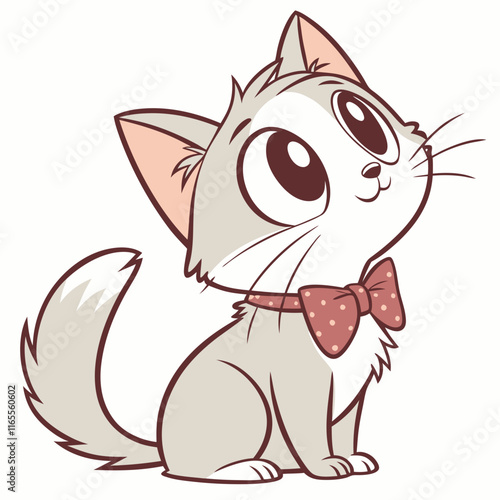 Cute Cartoon Kitty with Bow Tie