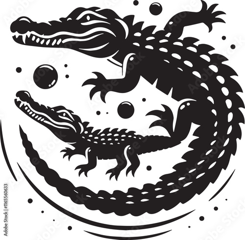 Crocodile Silhouette line art vector illustration on white background